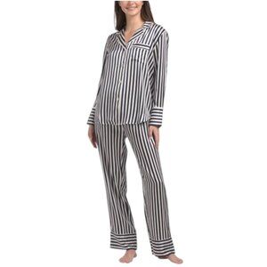 PETITE PLUME 2pc Mulberry Silk Long Sleeve Pajama Set In Bengal Stripe